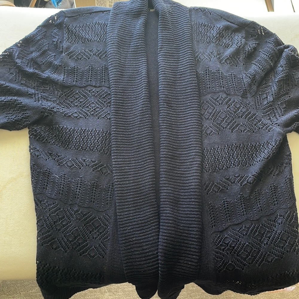 89th & Madison Crochet Knit Navy Sweater Acrylic Cardigan Small - Picture 9 of 9